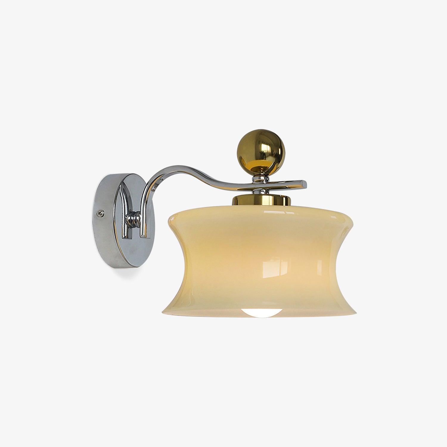 Modern Metal and Glass Wall Sconce Set of Two with Elegant Fabric Shade Gold and Chrome