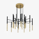 Modern Metal Tubular Chandelier with Multi Directional LED Lighting in Black and Gold