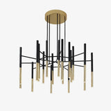 Modern Metal Tubular Chandelier with Multi Directional LED Lighting in Black and Gold