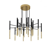 Modern Metal Tubular Chandelier with Multi Directional LED Lighting in Black and Gold
