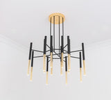 Modern Metal Tubular Chandelier with Multi Directional LED Lighting in Black and Gold