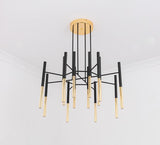 Modern Metal Tubular Chandelier with Multi Directional LED Lighting in Black and Gold