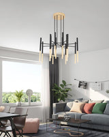 Modern Metal Tubular Chandelier with Multi Directional LED Lighting in Black and Gold