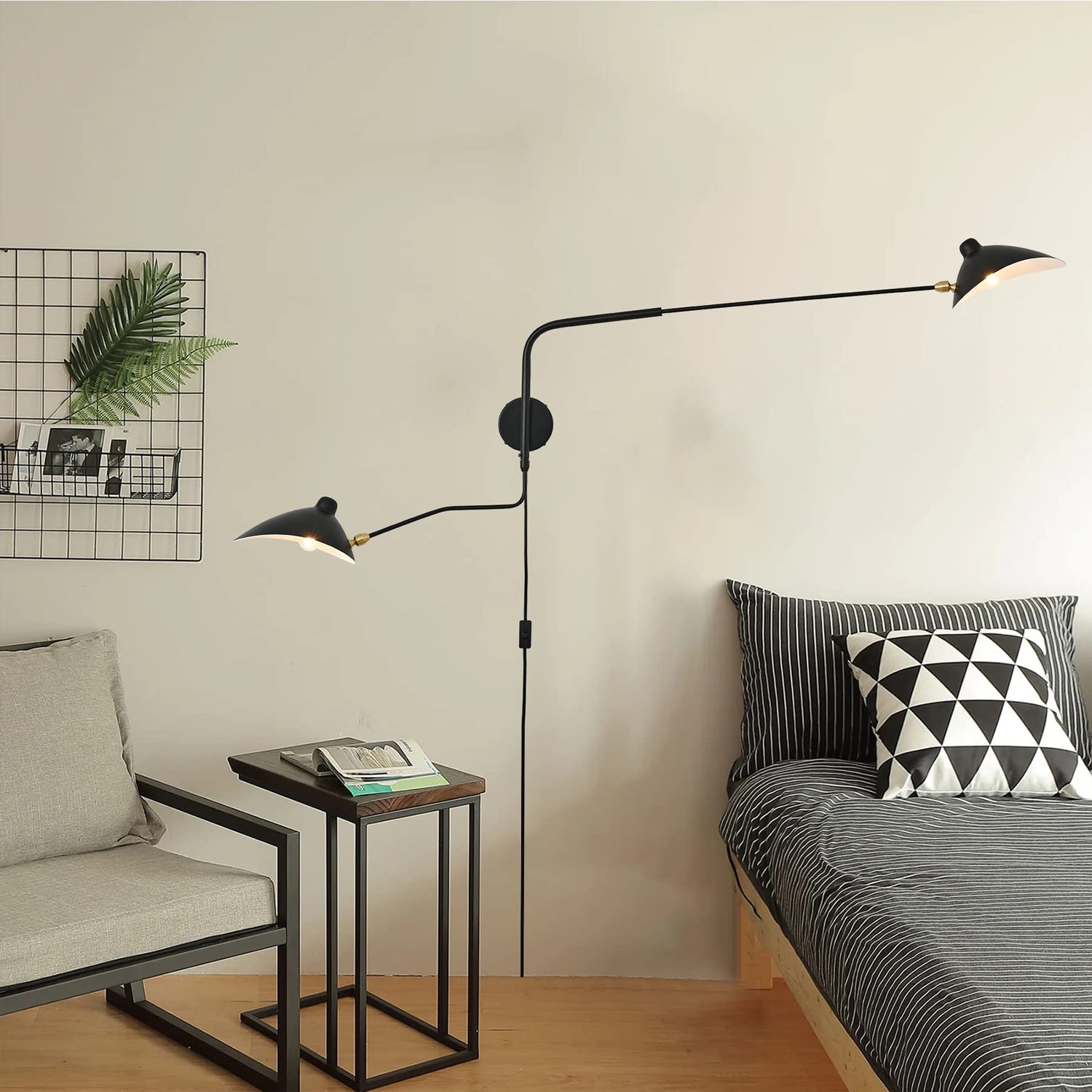 Modern Mid Century Adjustable Articulating Arm Wall Sconce Lighting with Rotating Shade