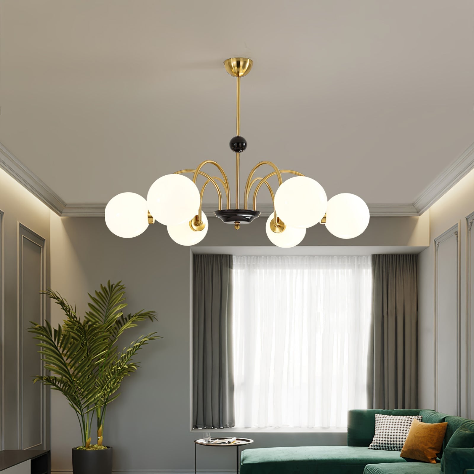 modern-mid-century-glass-globe-chandelier-with-metal-rod-frame-and-white-opal-shades