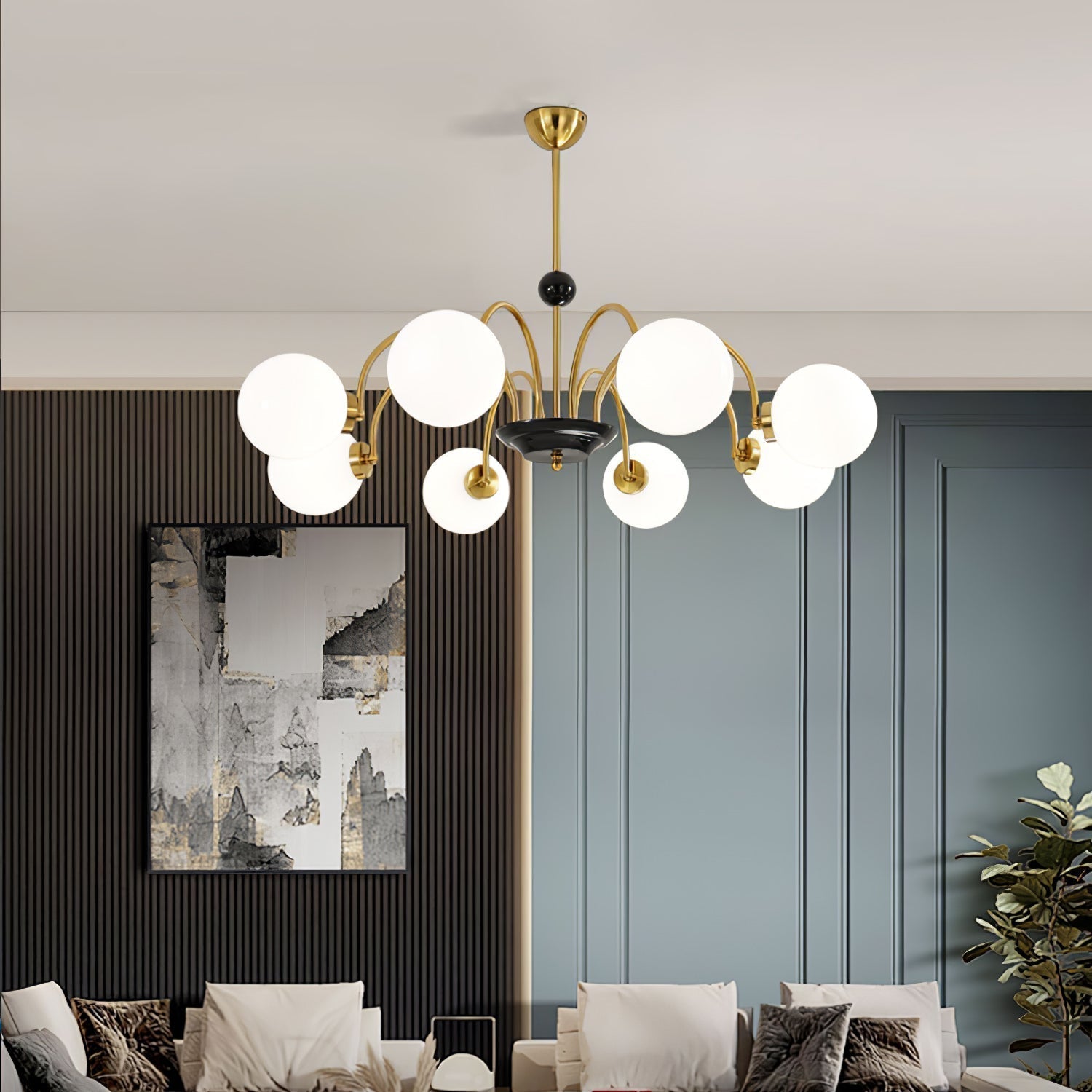 modern-mid-century-glass-globe-chandelier-with-metal-rod-frame-and-white-opal-shades
