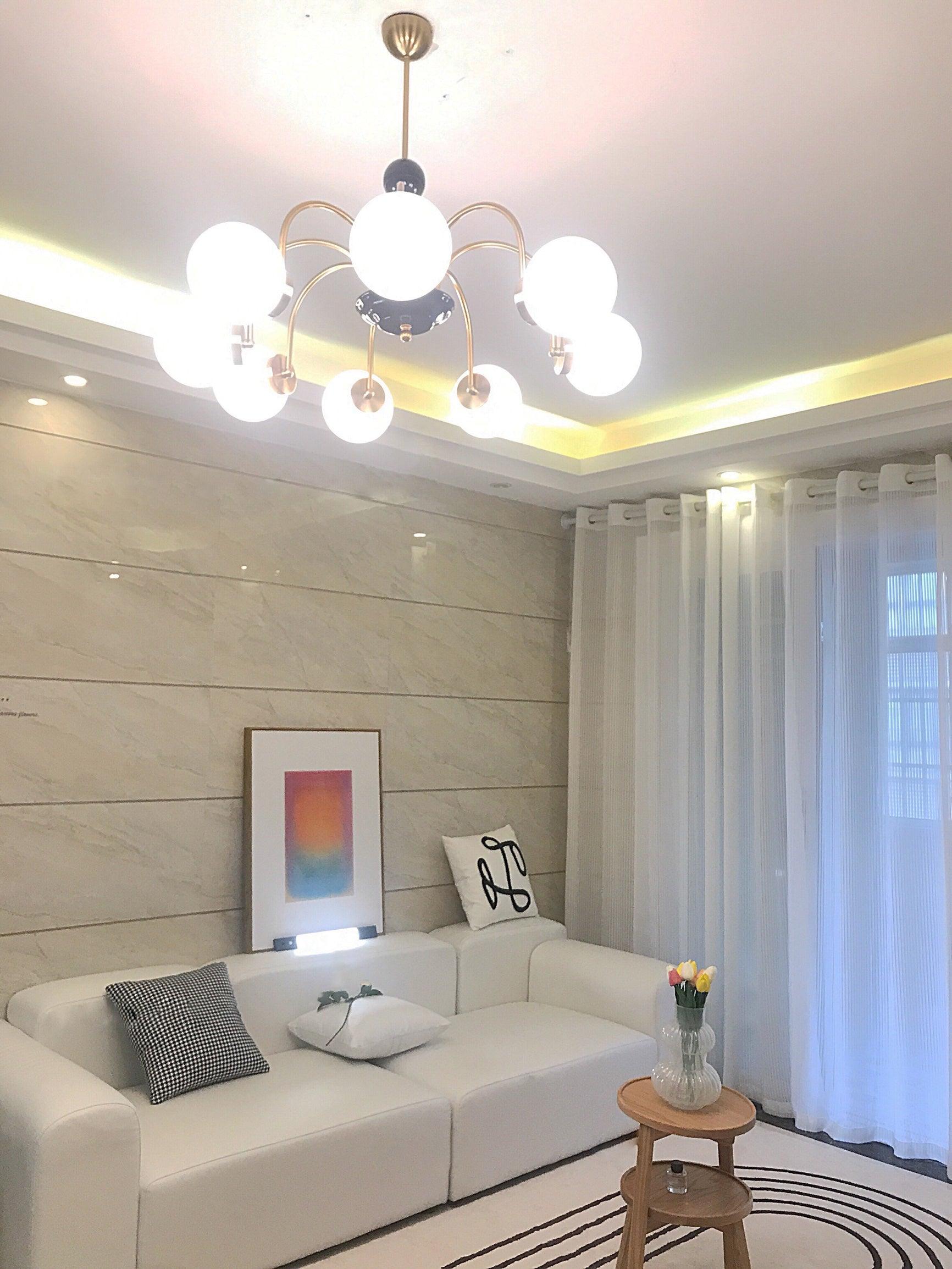 modern-mid-century-glass-globe-chandelier-with-metal-rod-frame-and-white-opal-shades