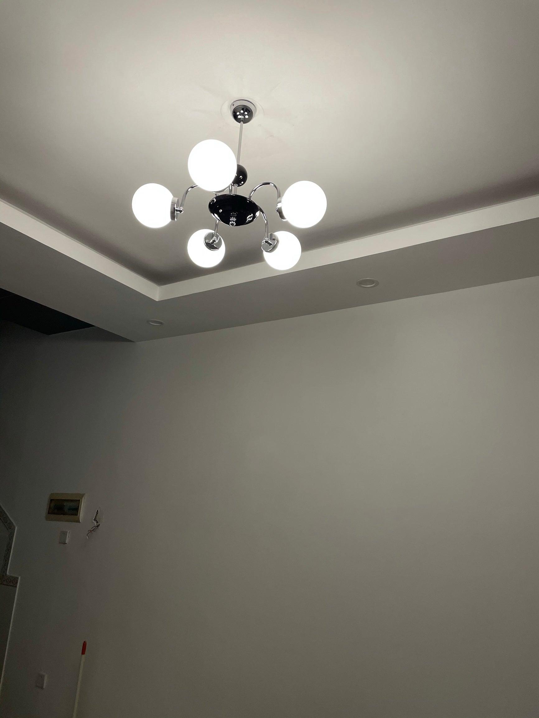 modern-mid-century-glass-globe-chandelier-with-metal-rod-frame-and-white-opal-shades