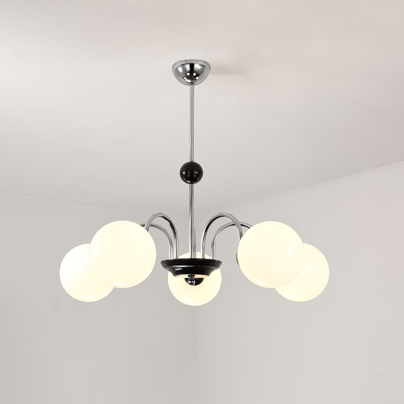 modern-mid-century-glass-globe-chandelier-with-metal-rod-frame-and-white-opal-shades