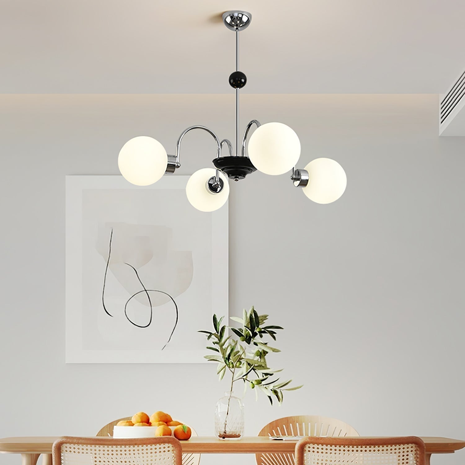 modern-mid-century-glass-globe-chandelier-with-metal-rod-frame-and-white-opal-shades