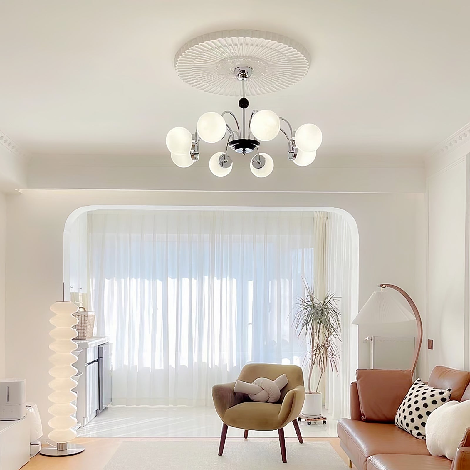 modern-mid-century-glass-globe-chandelier-with-metal-rod-frame-and-white-opal-shades