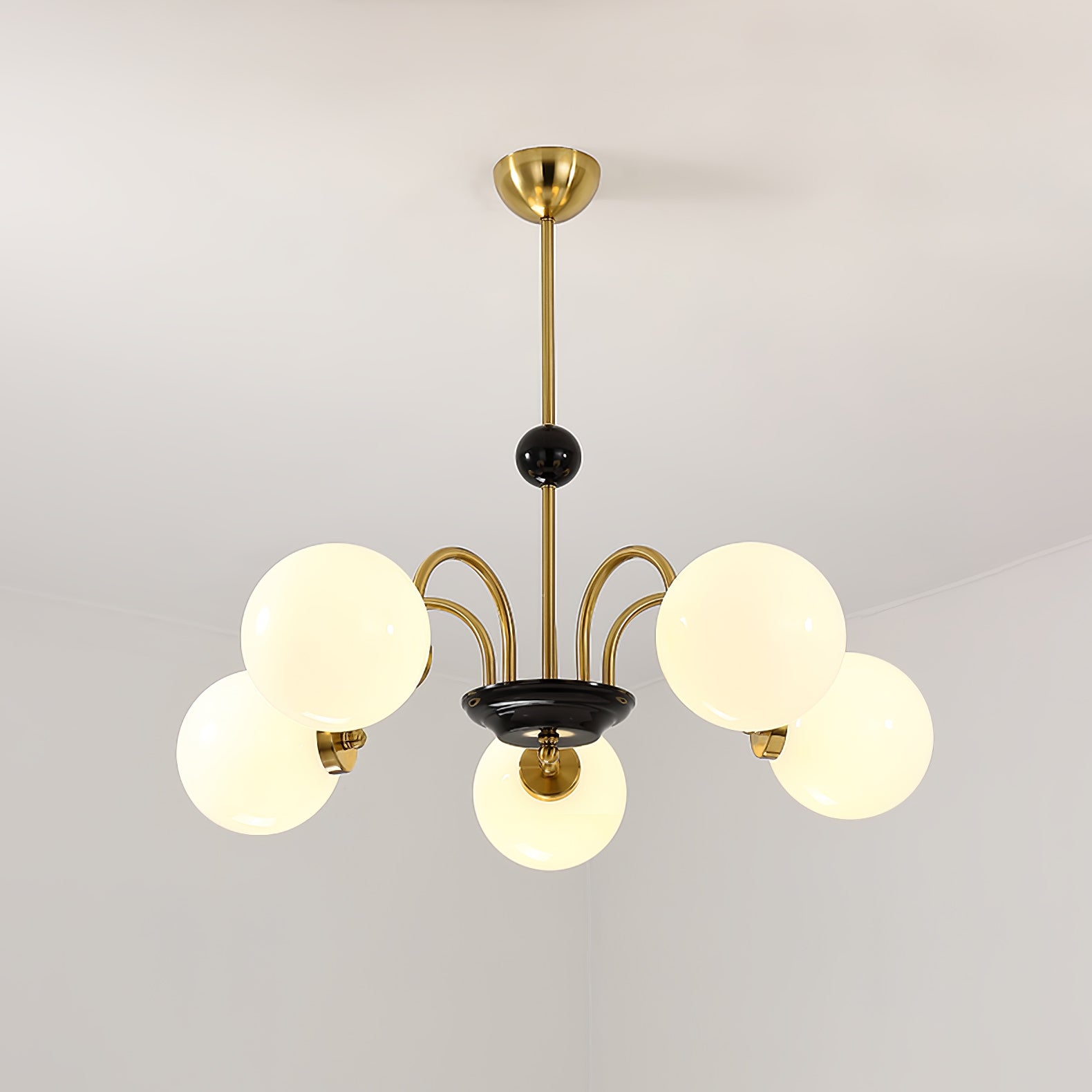modern-mid-century-glass-globe-chandelier-with-metal-rod-frame-and-white-opal-shades