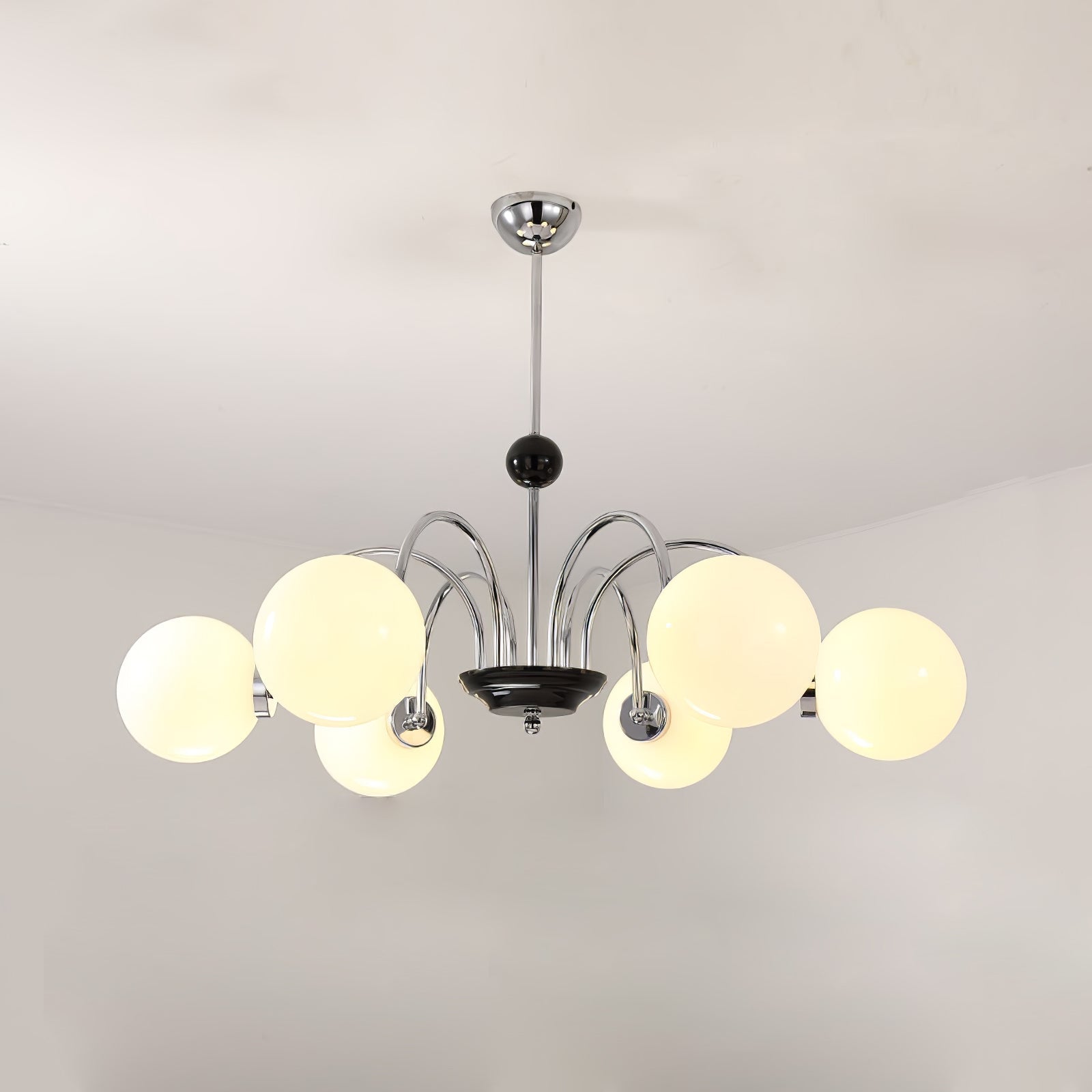 modern-mid-century-glass-globe-chandelier-with-metal-rod-frame-and-white-opal-shades