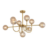 Modern Mid Century Sputnik Chandelier with Amber Glass Globes and Vintage Brass Finish