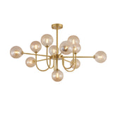 Modern Mid Century Sputnik Chandelier with Amber Glass Globes and Vintage Brass Finish