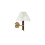 Modern Mid Century Walnut Wood Wall Sconce with Pleated White Linen Shade