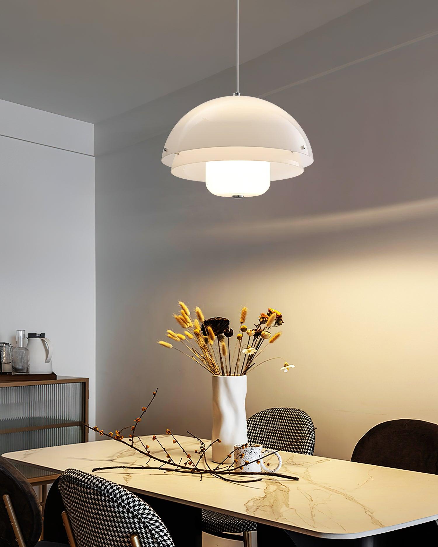 Modern Milk White Layered Glass Pendant Light Art Deco Droplet Ceiling Lamp