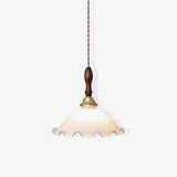 Modern Milky Flower Glass Pendant Light with Brass and Ash Wood Accents