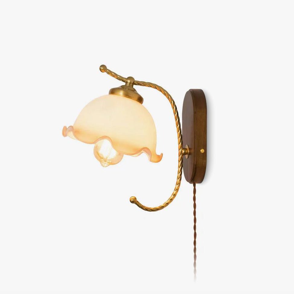 Modern Milky Flower Wall Sconce with Glass Shade and Wood Base Indoor Wall Lamp Set of Two