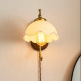 Modern Milky Flower Wall Sconce with Glass Shade and Wood Base Indoor Wall Lamp Set of Two