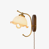 Modern Milky Flower Wall Sconce with Glass Shade and Wood Base Indoor Wall Lamp Set of Two
