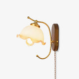 Modern Milky Flower Wall Sconce with Glass Shade and Wood Base Indoor Wall Lamp Set of Two