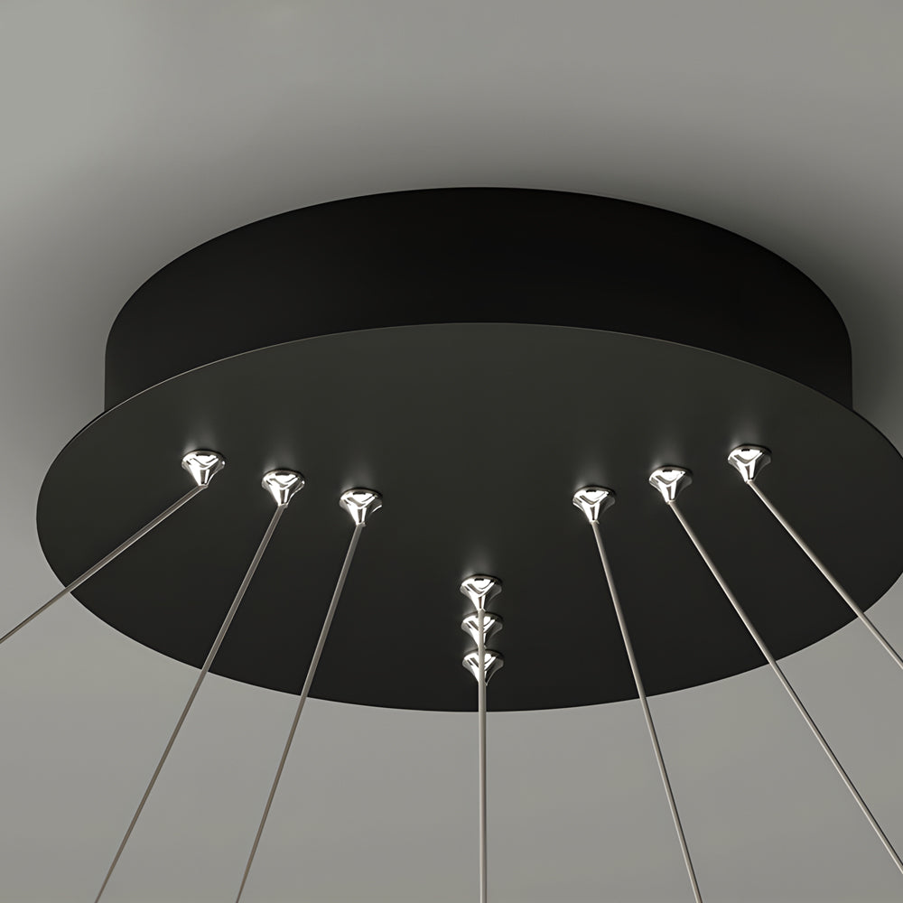Modern Minimalist 3 Ring LED Pendant Lamp Dimmable Circular Chandelier in White or Black