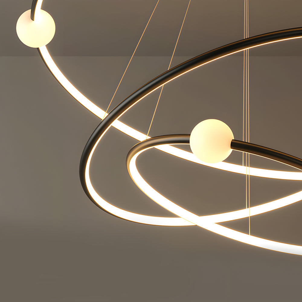 Modern Minimalist 3 Ring LED Pendant Lamp Dimmable Circular Chandelier in White or Black