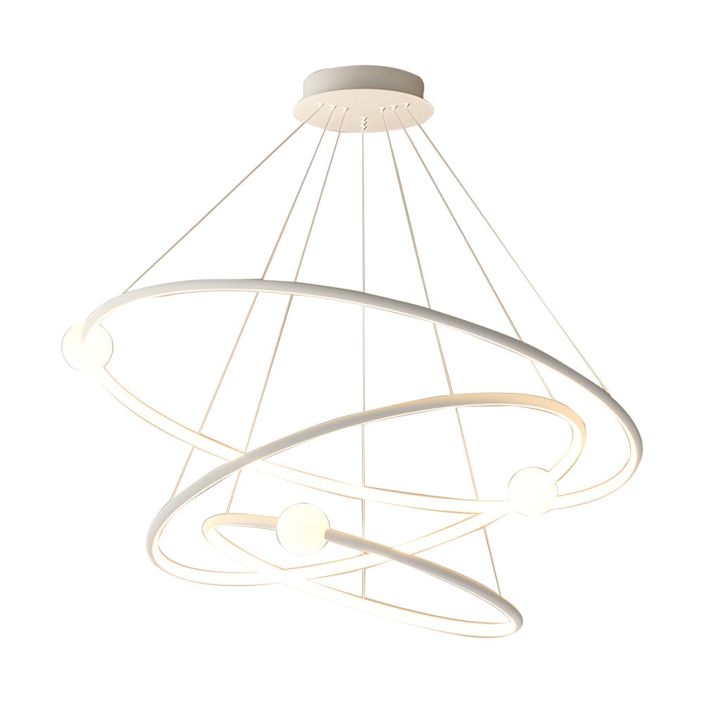 Modern Minimalist 3 Ring LED Pendant Lamp Dimmable Circular Chandelier in White or Black