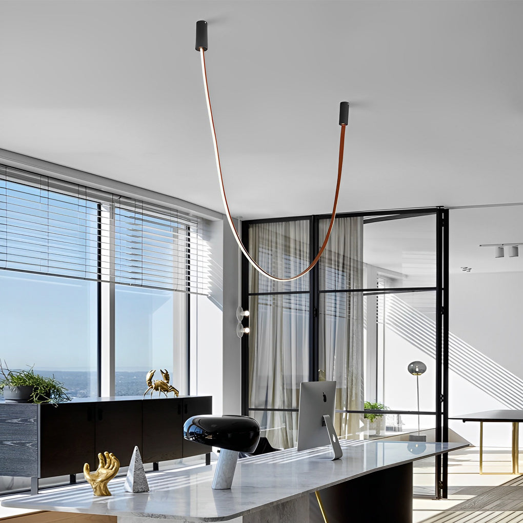 Modern Minimalist Artificial Leather Belt LED Pendant Lighting for High Ceiling Staircase and Villa