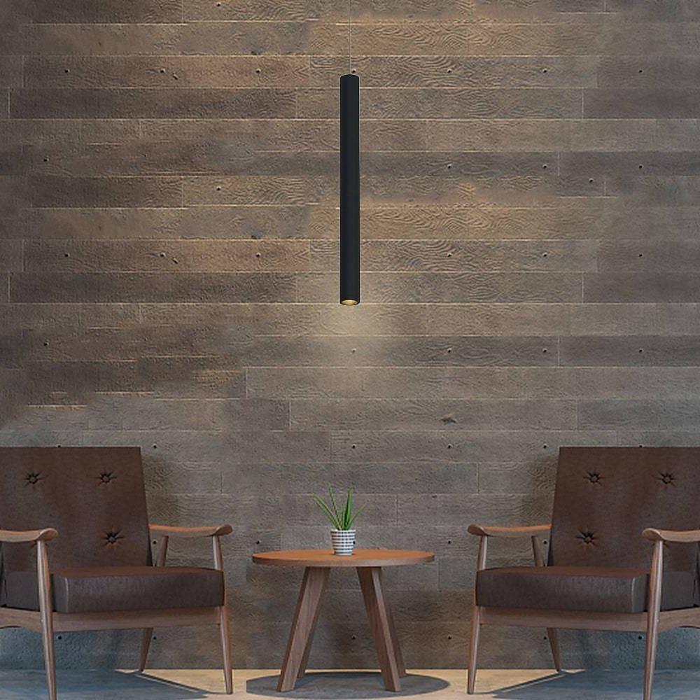 Modern Minimalist Black Cylindrical LED Pendant Light Adjustable Aluminum Stick Hanging Lamp