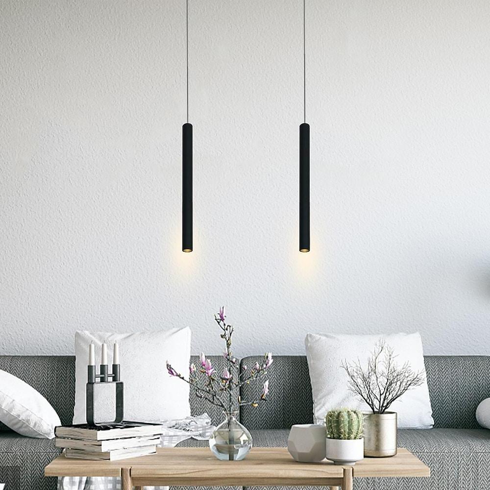 Modern Minimalist Black Cylindrical LED Pendant Light Adjustable Aluminum Stick Hanging Lamp