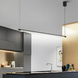 Modern Minimalist Black LED Linear Chandelier Stepless Dimming Nordic Pendant Light for Dining Room