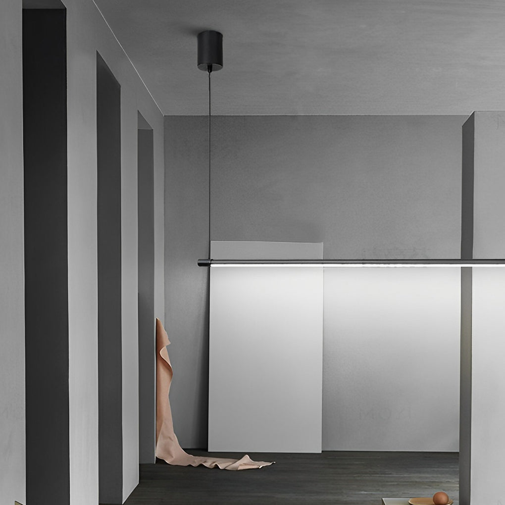 Modern Minimalist Black LED Linear Chandelier Stepless Dimming Nordic Pendant Light for Dining Room