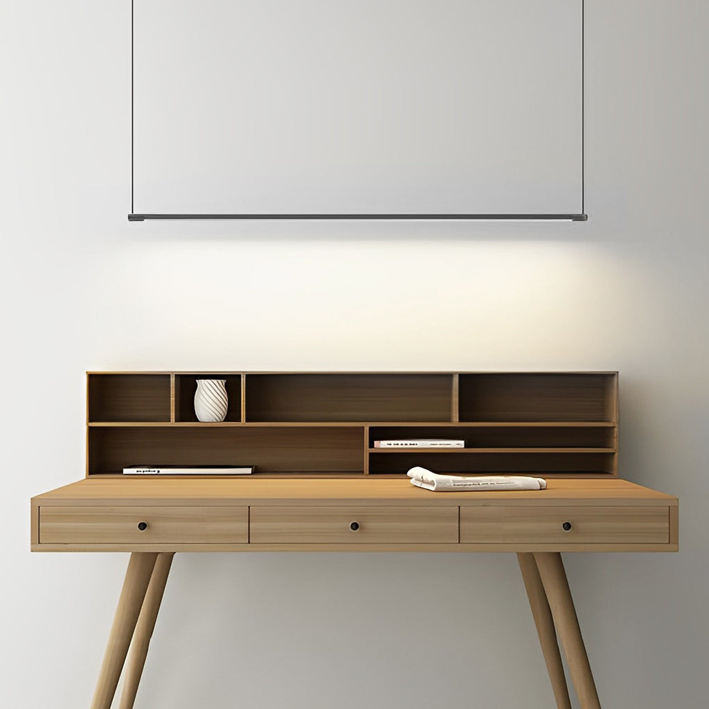 Modern Minimalist Black LED Linear Chandelier Stepless Dimming Nordic Pendant Light for Dining Room