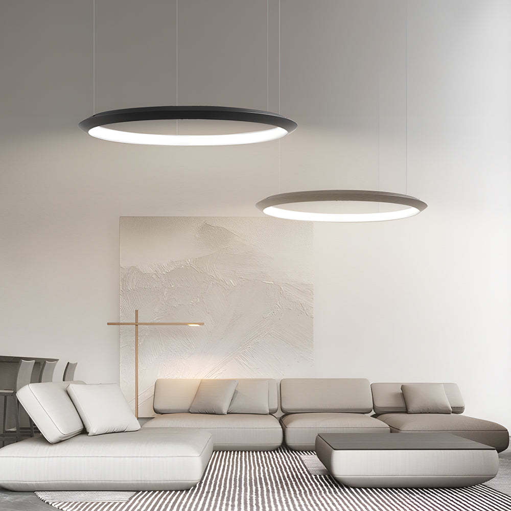 Modern Minimalist Black LED Ring Pendant Light with Adjustable Hanging Cord