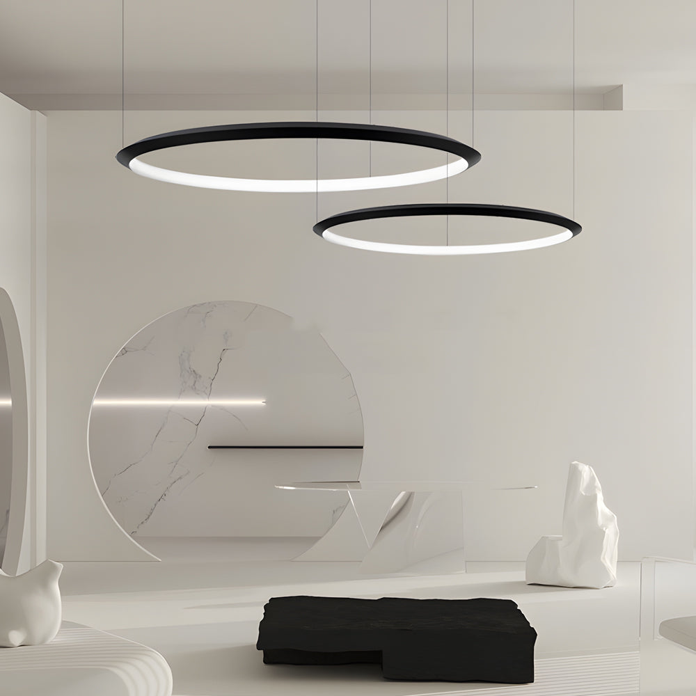 Modern Minimalist Black LED Ring Pendant Light with Adjustable Hanging Cord
