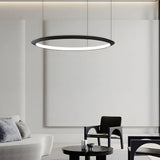 Modern Minimalist Black LED Ring Pendant Light with Adjustable Hanging Cord