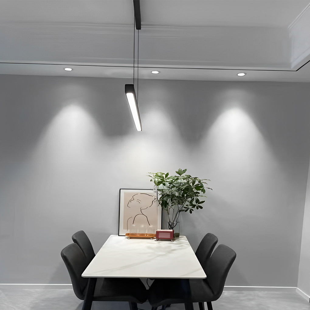 Modern Minimalist Black Linear LED Pendant Light Dimmable Strip Chandelier for Dining Room