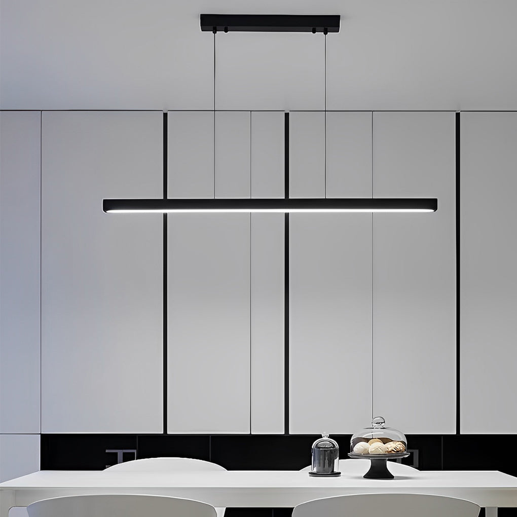 Modern Minimalist Black Linear LED Pendant Light Dimmable Strip Chandelier for Dining Room