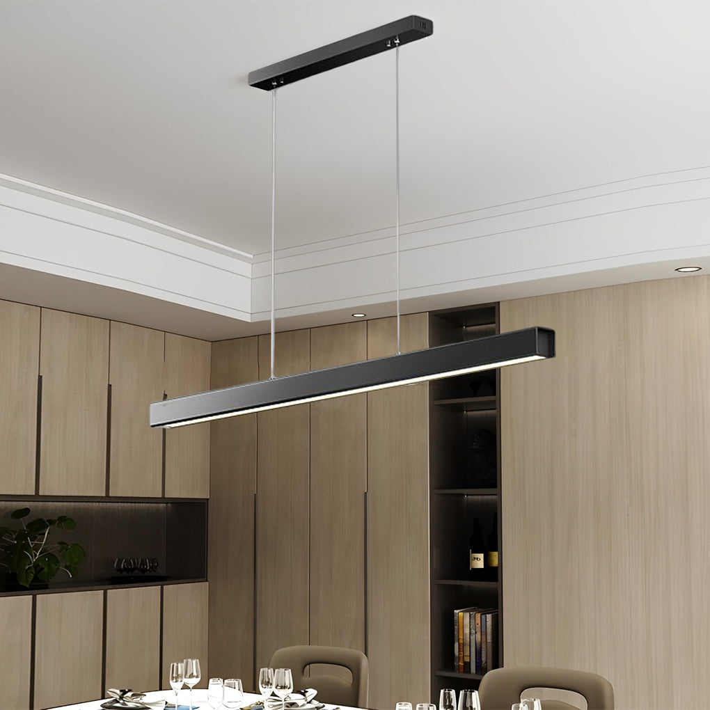 Modern Minimalist Black Linear LED Pendant Light Dimmable Strip Chandelier for Dining Room