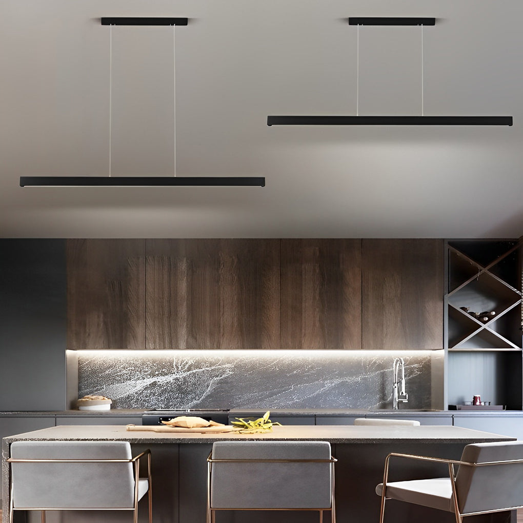 Modern Minimalist Black Linear LED Pendant Light Dimmable Strip Chandelier for Dining Room