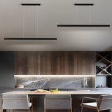 Modern Minimalist Black Linear LED Pendant Light Dimmable Strip Chandelier for Dining Room