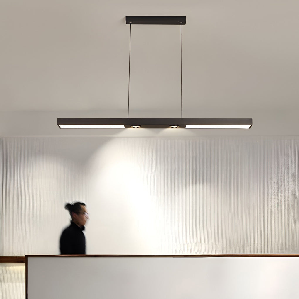 Modern Minimalist Black Linear LED Pendant Light Rectangle Strip Hanging Ceiling Fixture