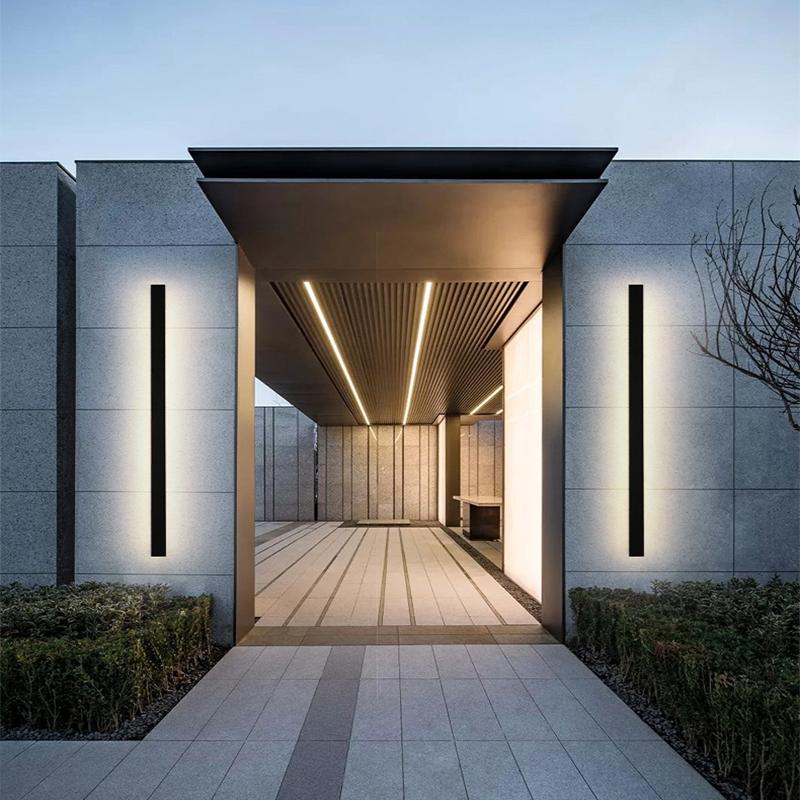 Modern Minimalist Black Outdoor LED Wall Sconce IP65 Waterproof Long Strip Porch Light