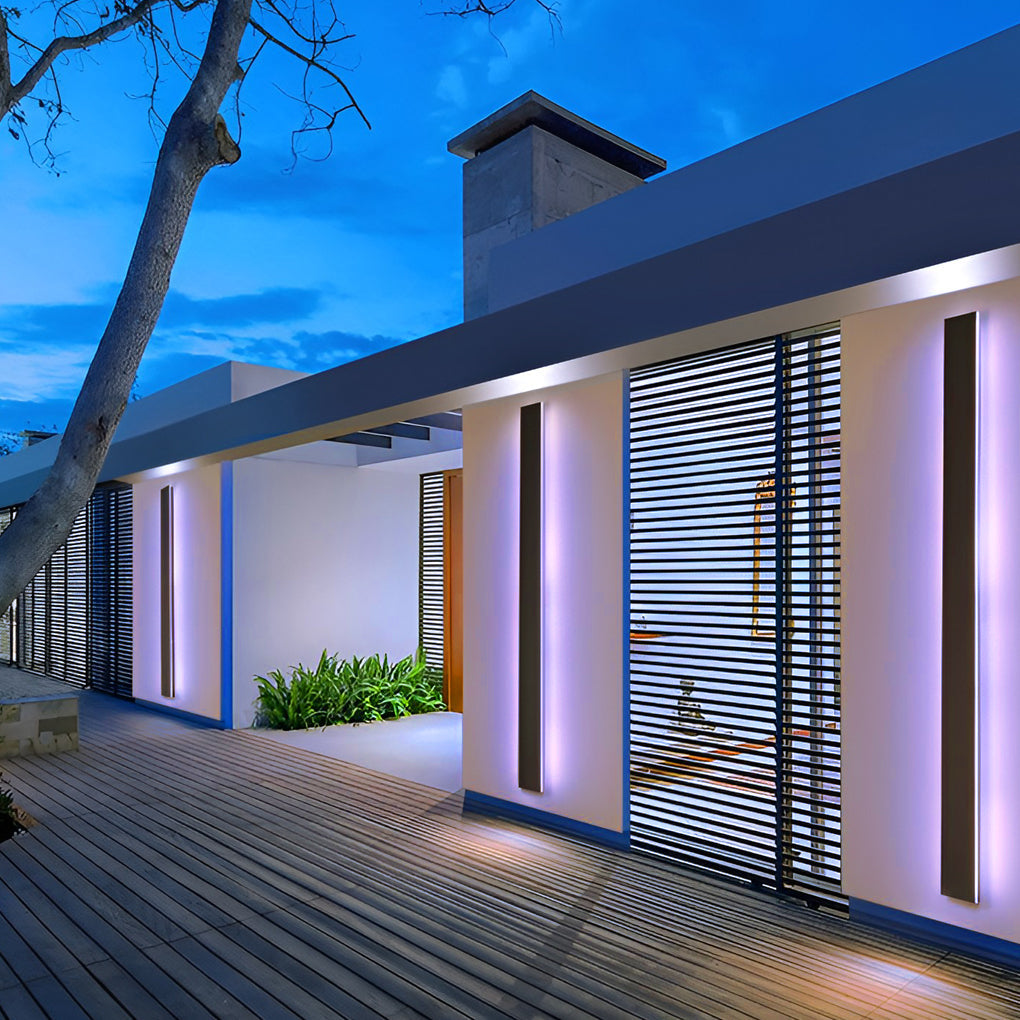 Modern Minimalist Black Outdoor LED Wall Sconce IP65 Waterproof Long Strip Porch Light