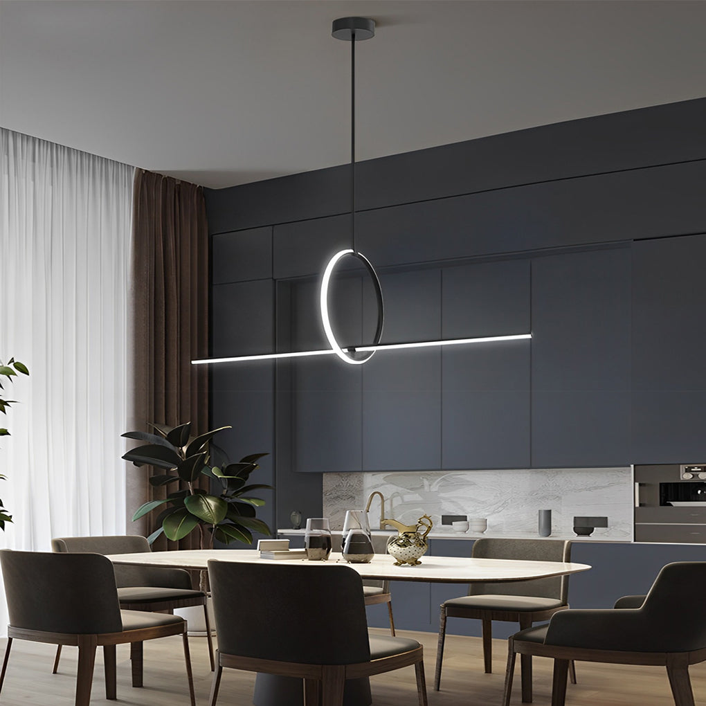 Modern Minimalist Black Ring LED Chandelier for Dining Room with 3 Step Dimming