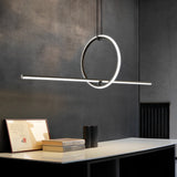 Modern Minimalist Black Ring LED Chandelier for Dining Room with 3 Step Dimming