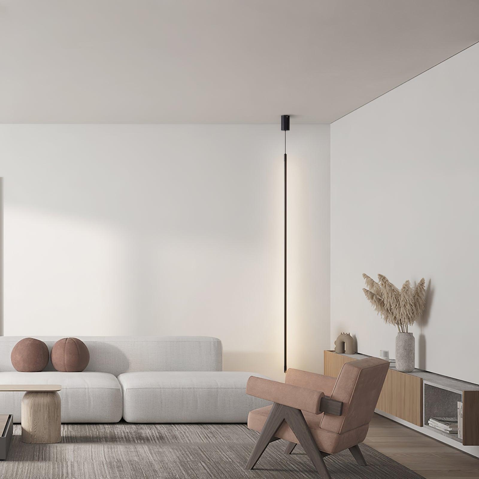 Modern Minimalist Black Slim Vertical LED Pendant Lamp for Contemporary Interiors