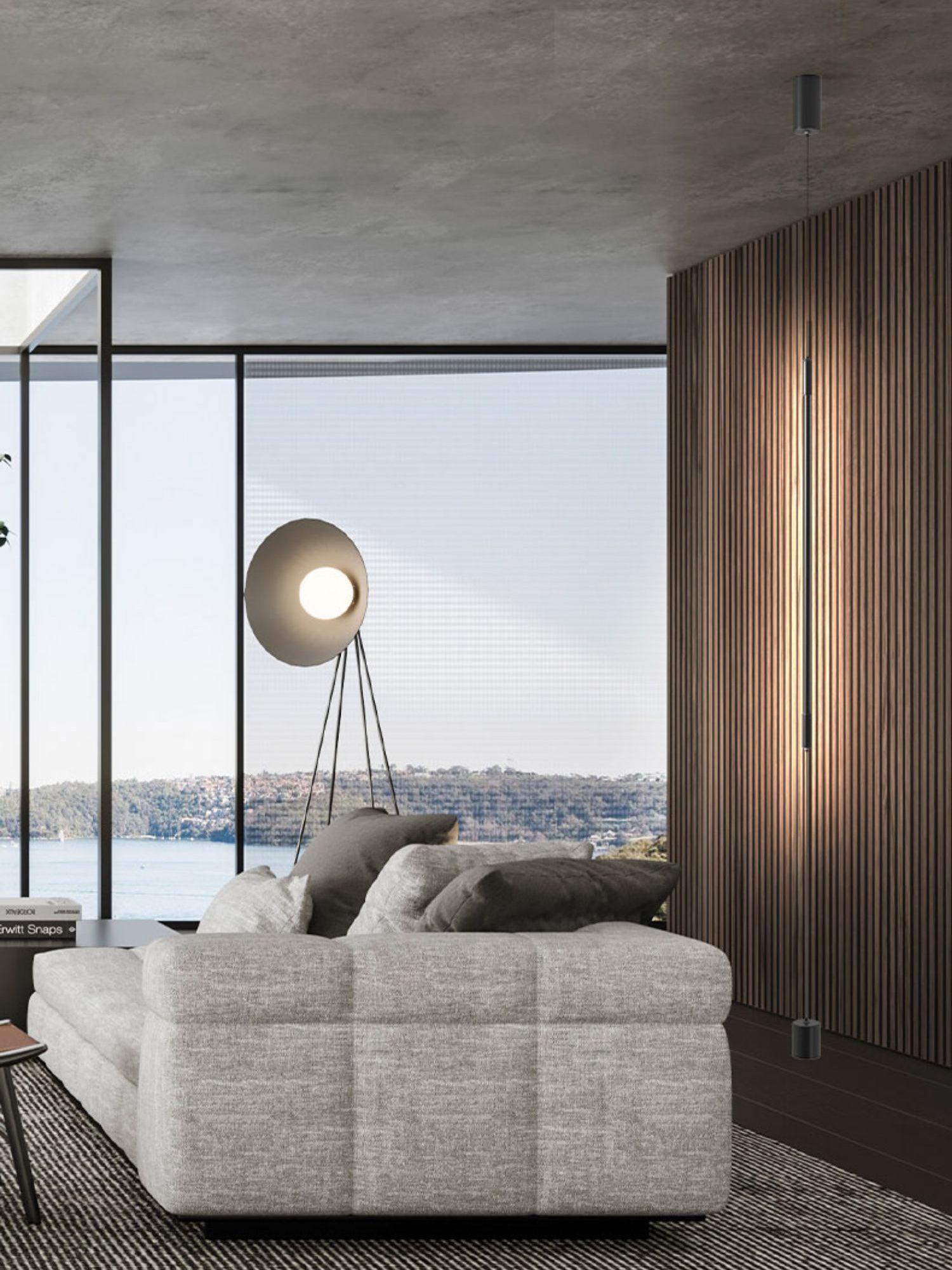 Modern Minimalist Black Slim Vertical LED Pendant Lamp for Contemporary Interiors